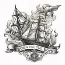 quote “Burn The Boats” tattoo design idea