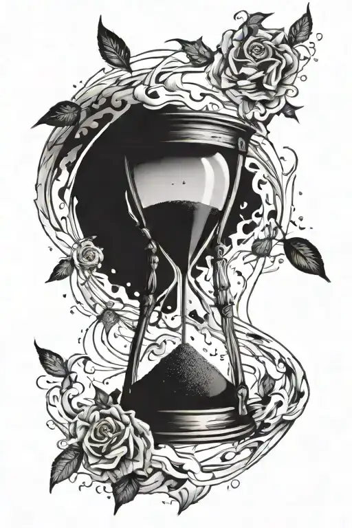an hourglass exploding. The meaning is "time does not exist" tattoo design idea