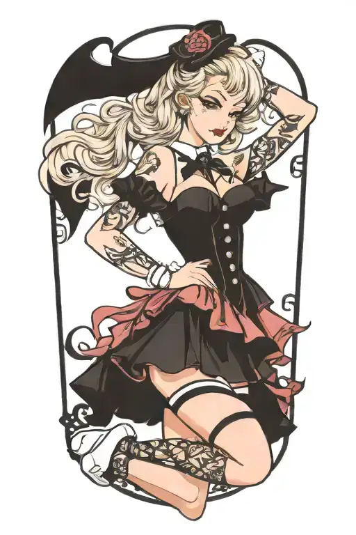 pinup girl goth tattoo design idea