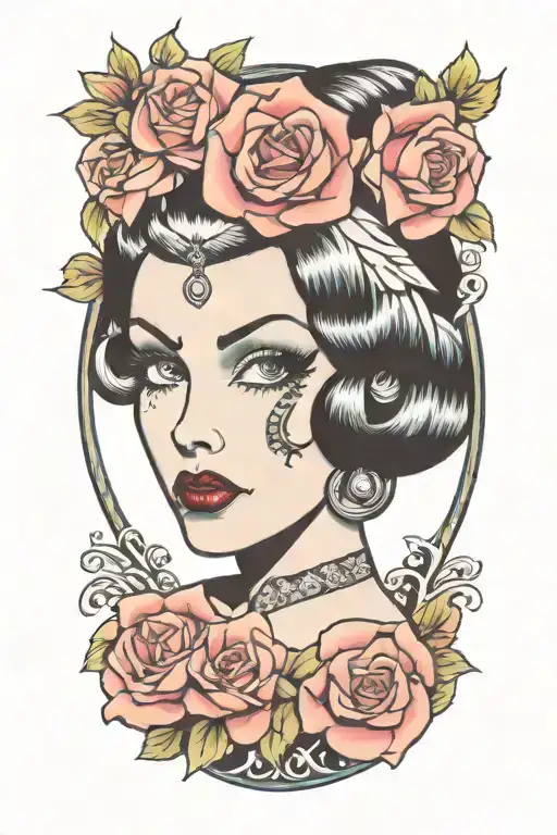 pinup girl goth white eyes tattoo design idea