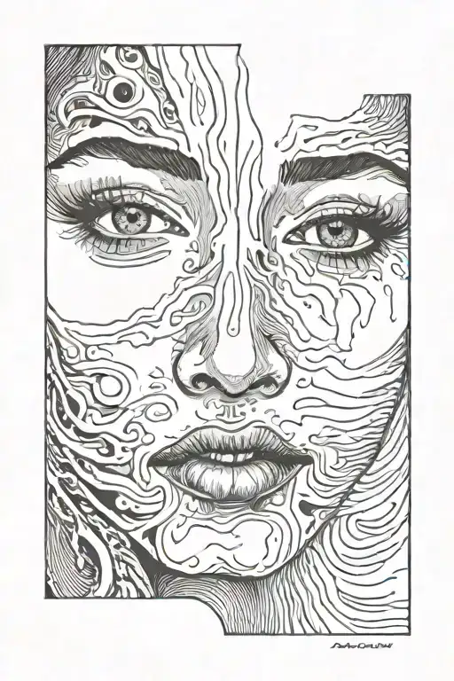 woman face black tears black eyes tattoo design idea