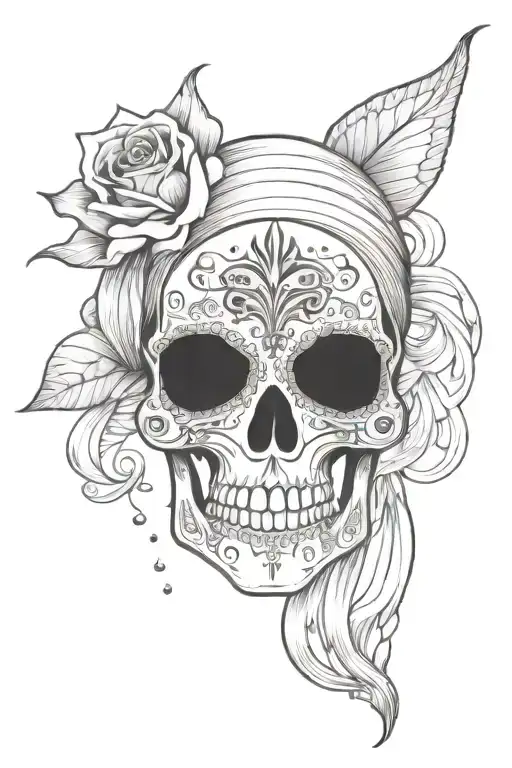 pinup girl goth skull tattoo design idea