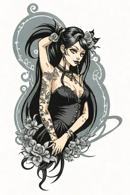 pinup girl goth tattoo design idea