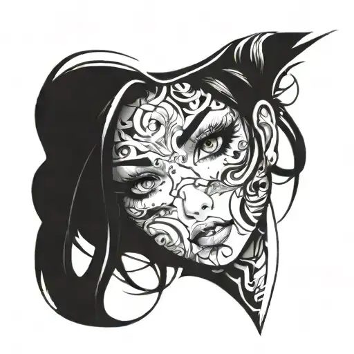 beautiful face girl framed tattoo design idea