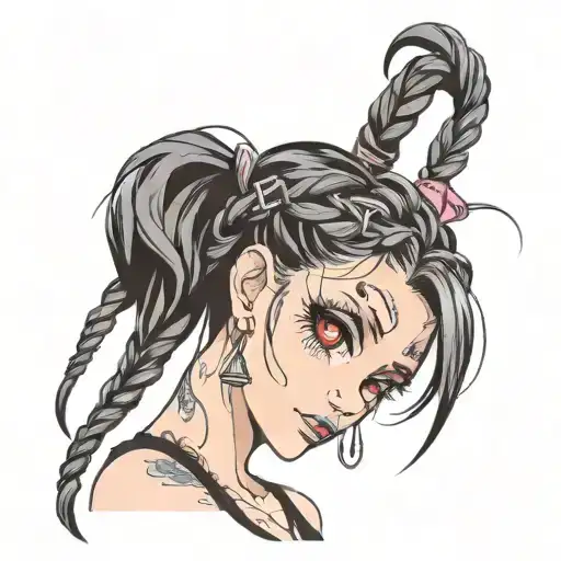 goth girl face braids tattoo design idea