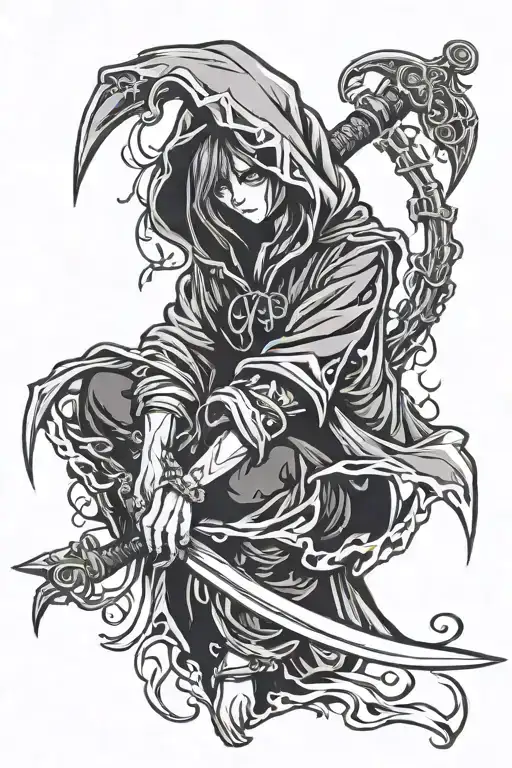 hooded grim reaper girl tattoo design idea
