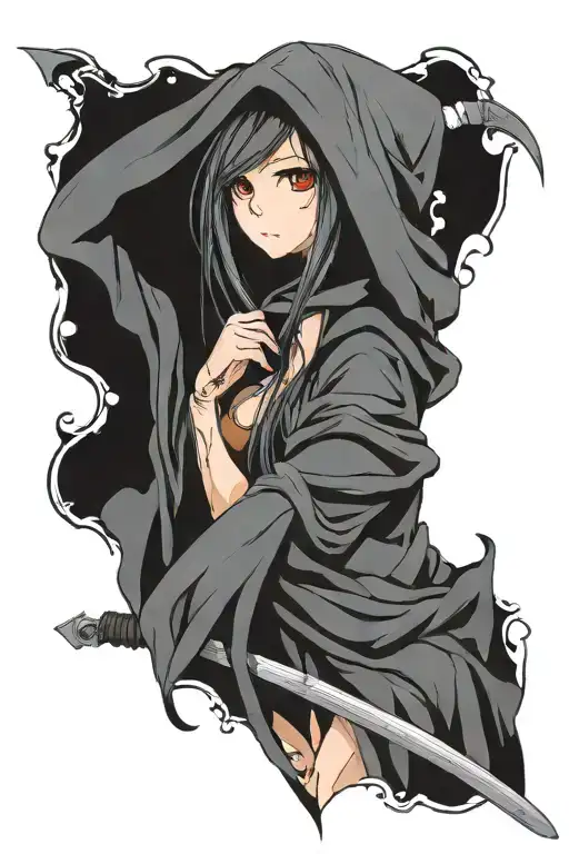 hooded grim reaper girl tattoo design idea