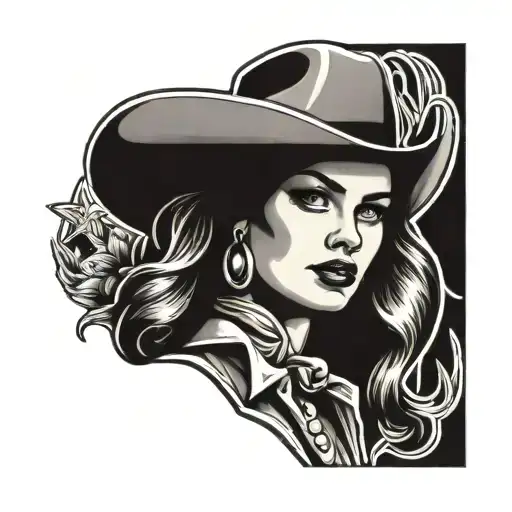 woman face western cowgirl tattoo design idea