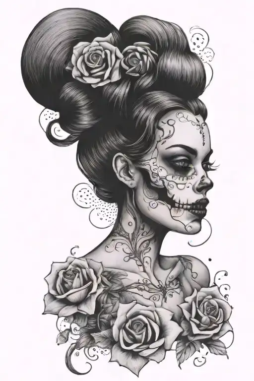 pinup girl goth skull tattoo design idea