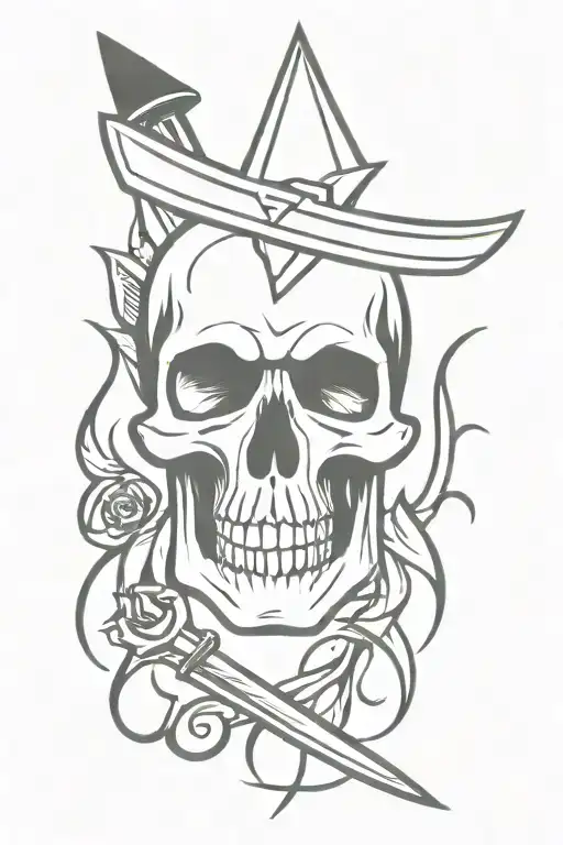 dagger with skull tattoo design idea