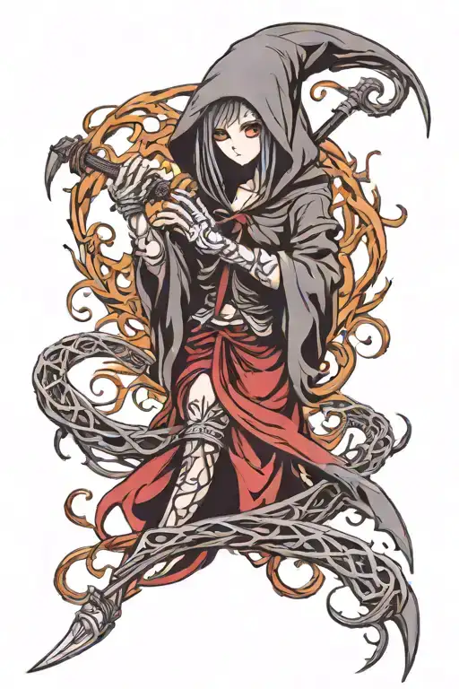 hooded grim reaper girl tattoo design idea