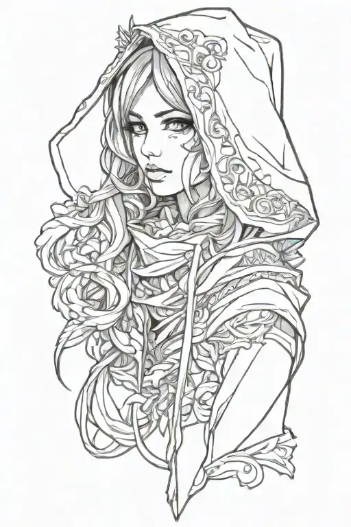 beautiful young woman face hooded tattoo design idea