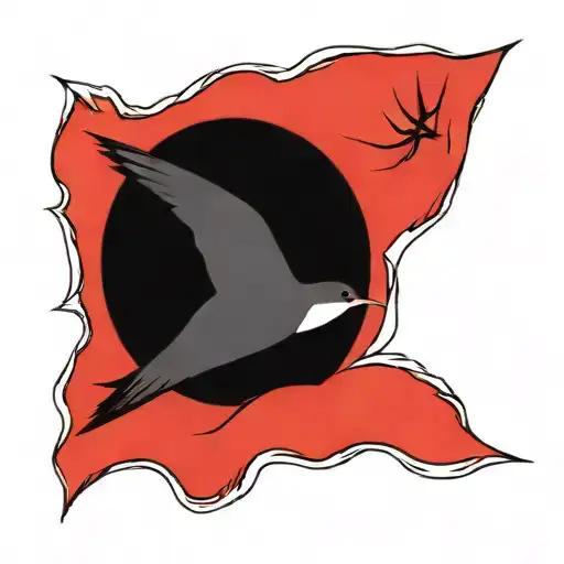 Japanese red sun simplistic with birds tattoo design idea