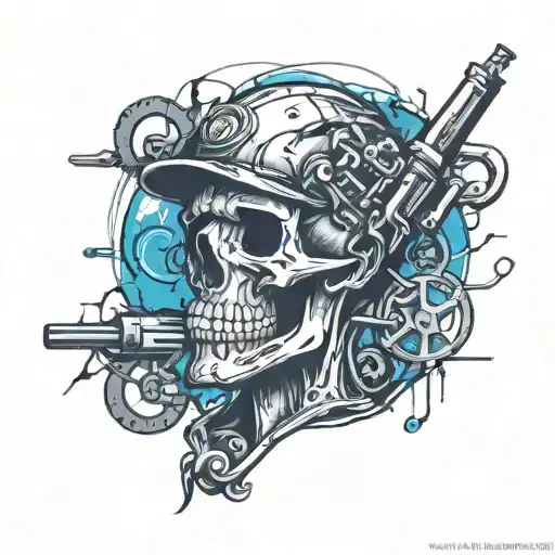 dead mechanic worker funny tattoo design idea