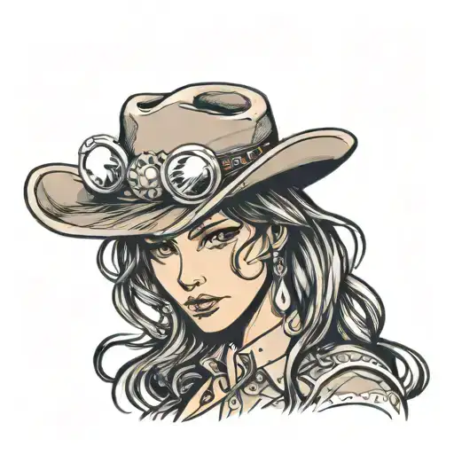 woman face western cowgirl tattoo design idea