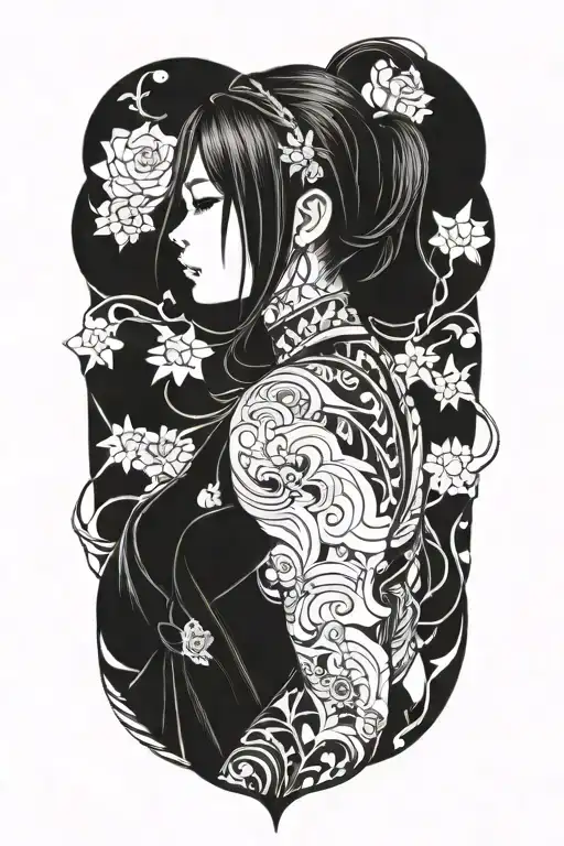 woman anime tattoo design idea