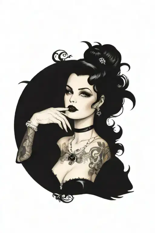 pinup girl sexy no border black hair full body ww2 tattoo design idea