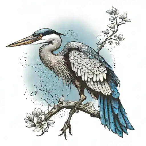 blue heron tattoo design idea
