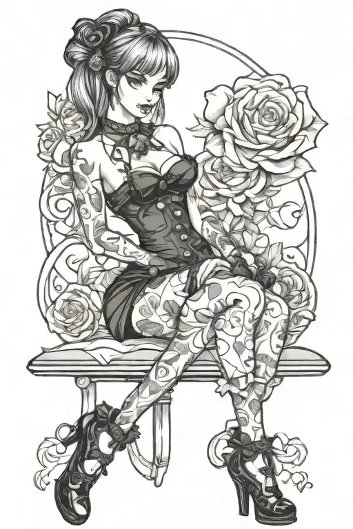 sexy pinup girl goth tattoo design idea