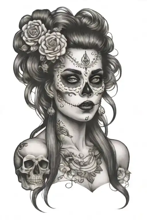 pinup girl goth skull tattoo design idea