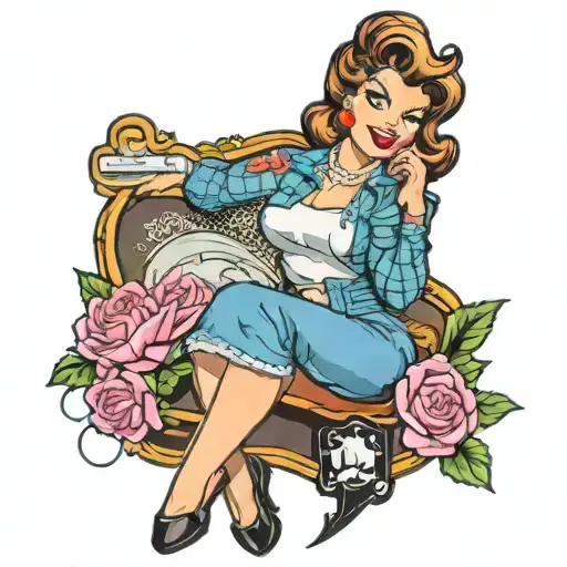 pinup girl no border tattoo design idea