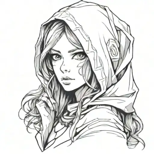 beautiful woman face hooded tattoo design idea
