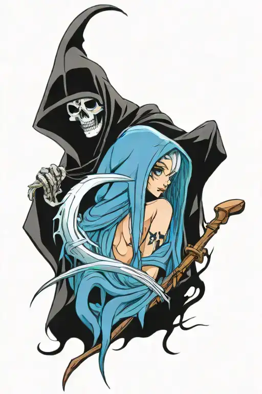 hooded grim reaper girl tattoo design idea