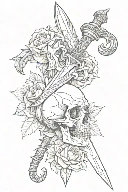dagger with skull tattoo design idea