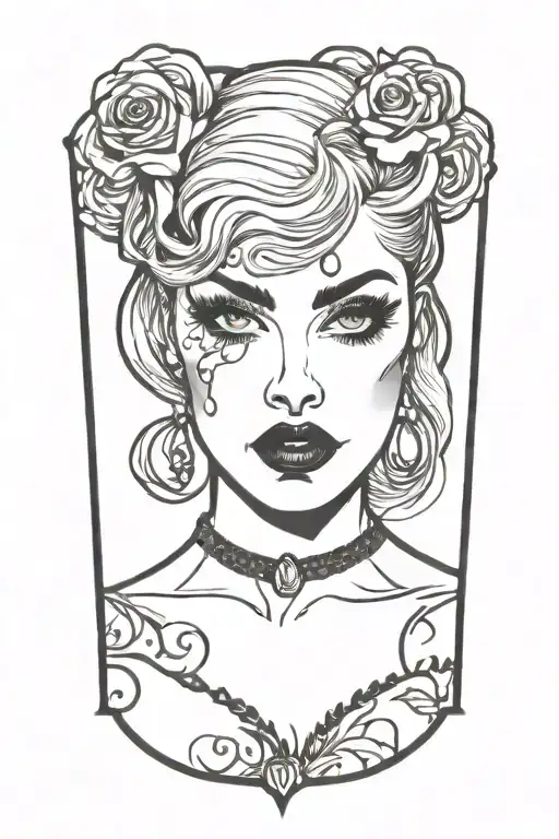 pinup girl goth black eyes tattoo design idea