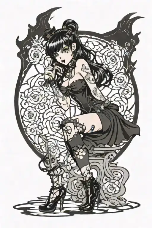 sexy pinup girl goth standing tattoo design idea