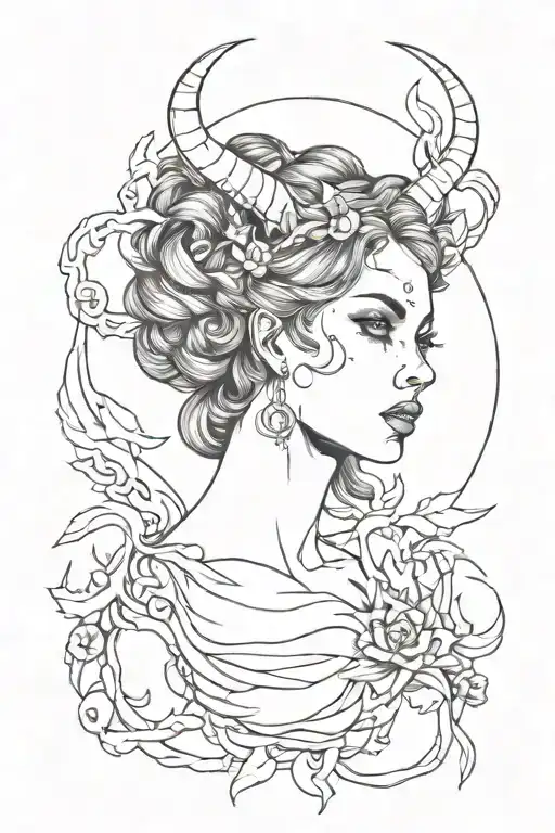 satanic  woman tattoo design idea