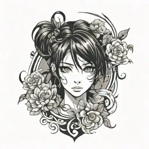 beautiful woman face black hair tattoo design idea