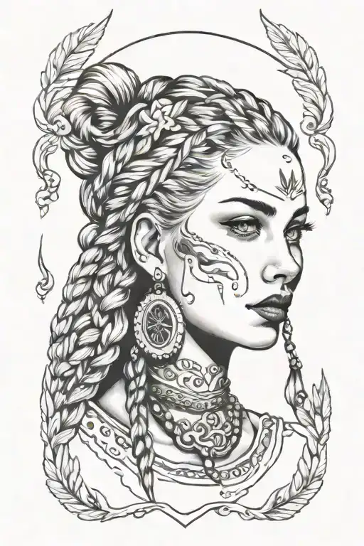 woman face braids tattoo design idea