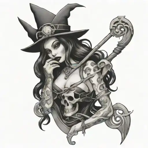 goth girl death witch pinup tattoo design idea