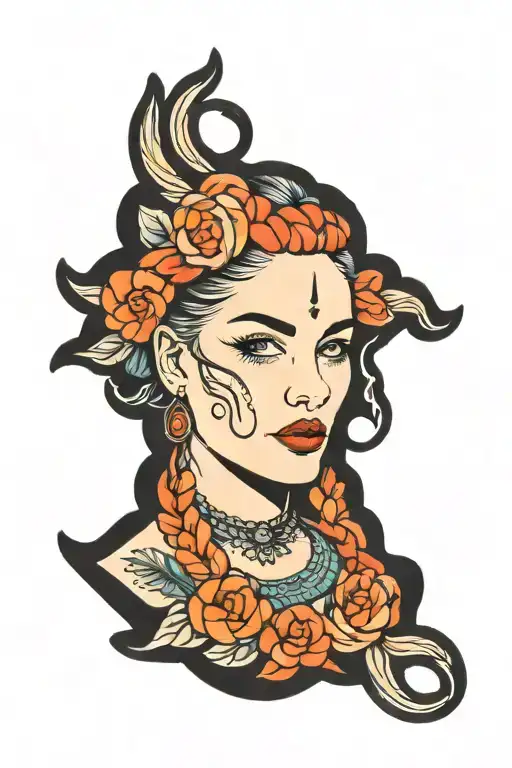 woman face braids tattoo design idea