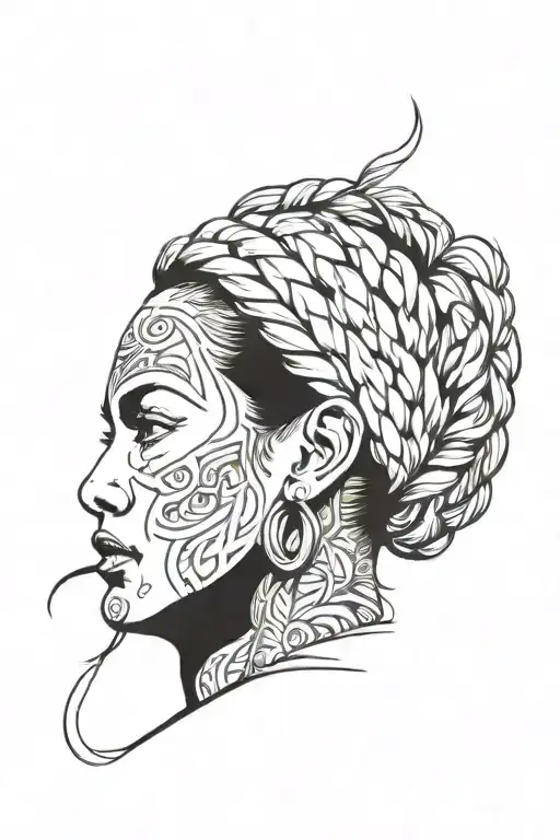 woman face braids tattoo design idea