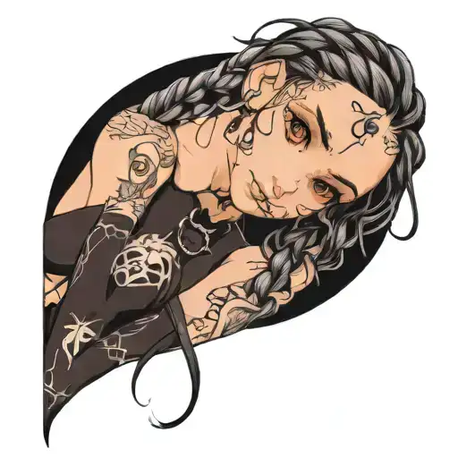 goth girl face braids tattoo design idea