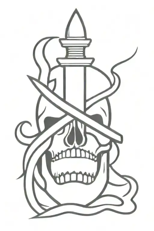 dagger with skull tattoo design idea