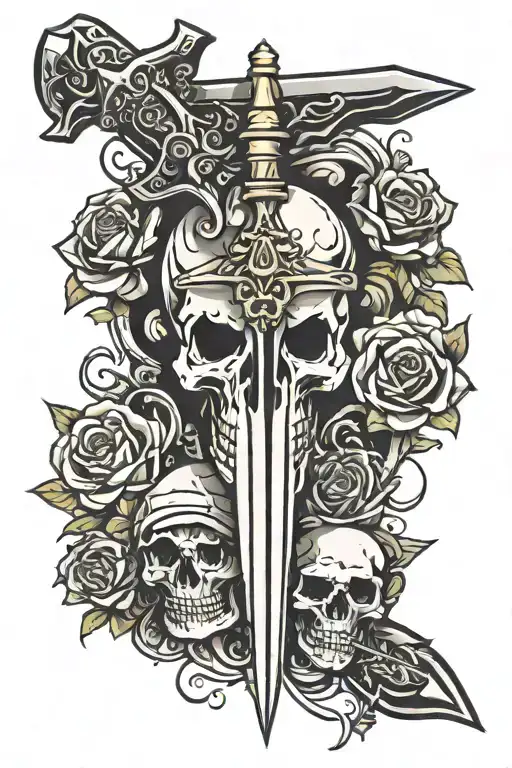 dagger with skull tattoo design idea
