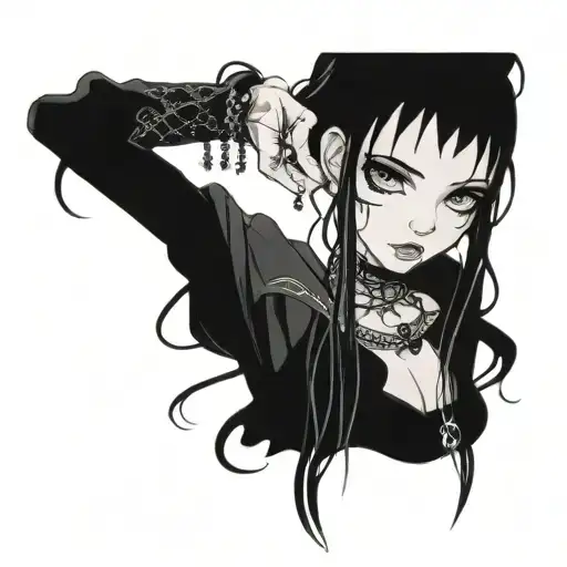 goth girl face braids tattoo design idea