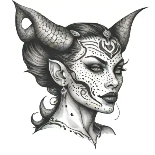 devil woman tattoo design idea