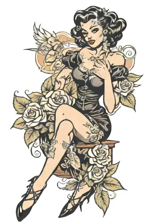 vintage pinup girl tattoo design idea