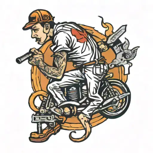 dead mechanic worker funny tattoo design idea