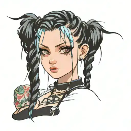 goth girl face braids tattoo design idea