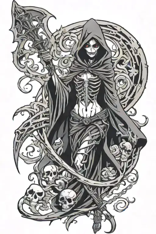 grim reaper woman tattoo design idea