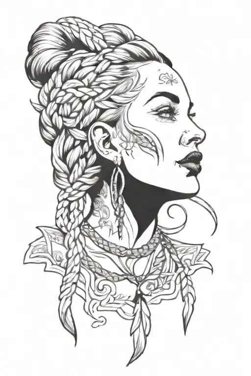 woman face braids tattoo design idea
