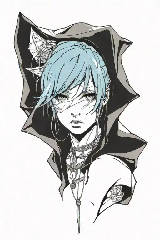 hooded woman face tattoo design idea