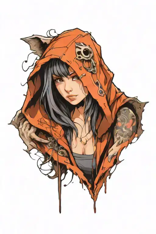 beautiful young woman hooded tattoo design idea