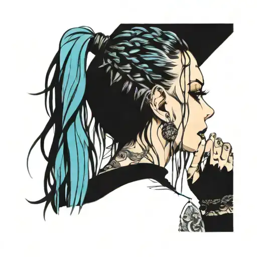 goth girl face braids tattoo design idea