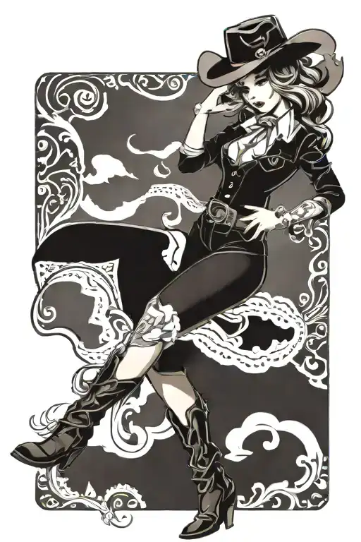 western cowgirl pinup girl full body tattoo design idea